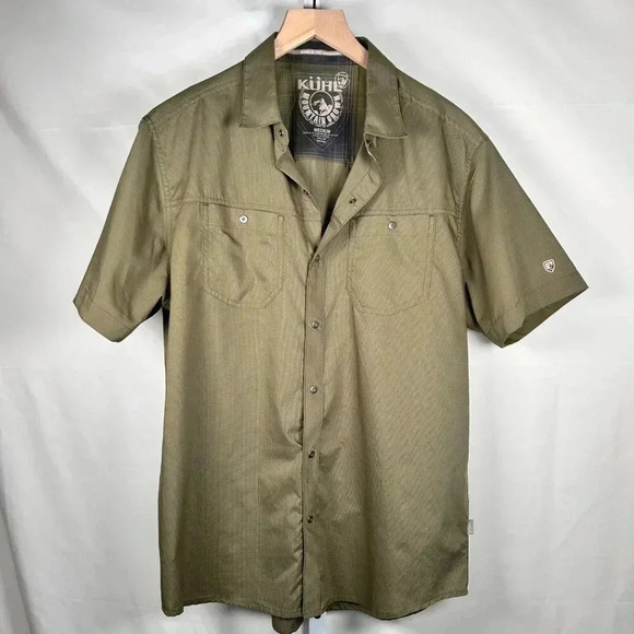 KUHL Stealth Size Medium Men Short Sleeve Shirt Olive Green - Picture 3 of 7